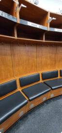 Rounded benches featuring niches and custom hooks above